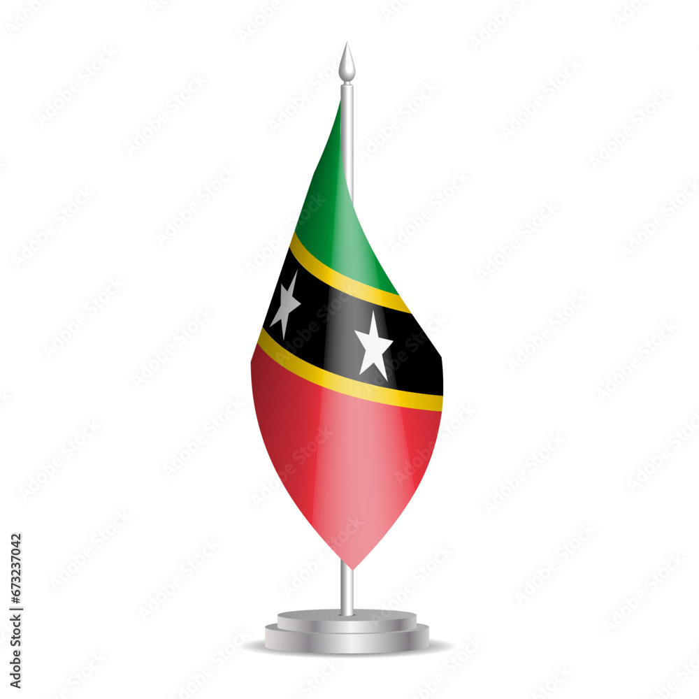Obraz premium Saint Kitts and Nevis flag - 3D mini flag hanging on desktop flagpole. Usable for summit or conference presentaiton. Vector illustration with shading.