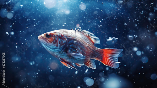 Photo of a goldfish in a pond.