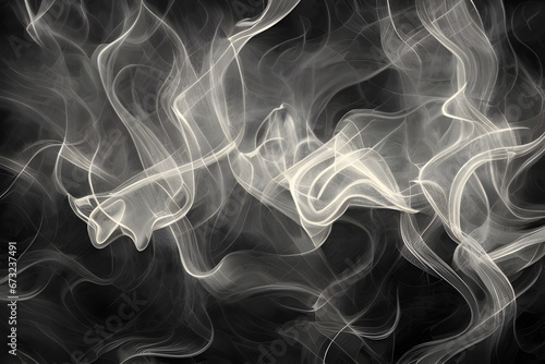 Abstract white smoke with swirls on black background
