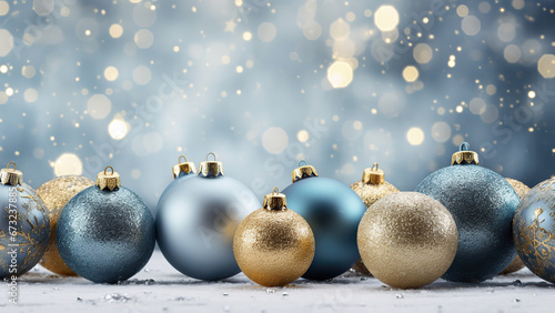 Photo of Christmas toys on a shiny background.