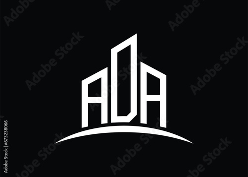 Letter ADA building vector monogram logo design template. Building Shape ADA logo.