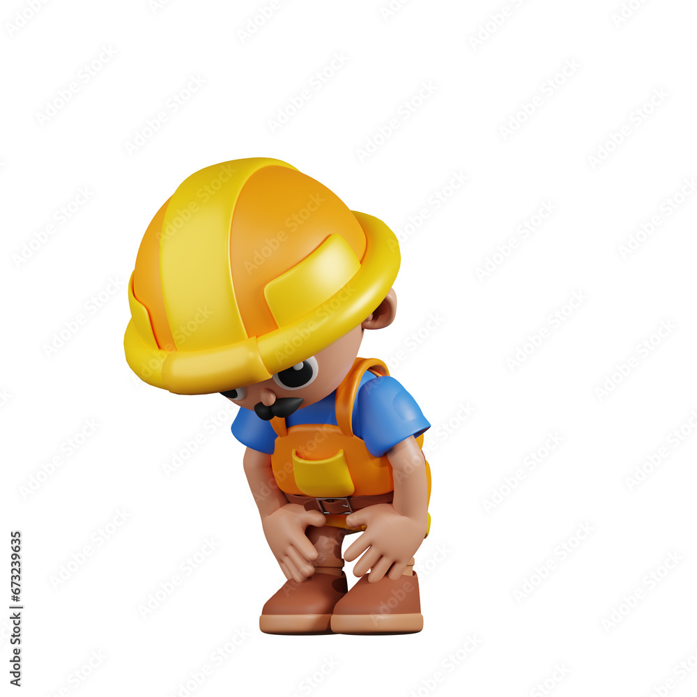 3d Character Builder Taking A Break Pose. 3d render isolated on transparent backdrop. 3d Character Builder Taking A Break Pose. 3d render isolated on transparent backdrop.