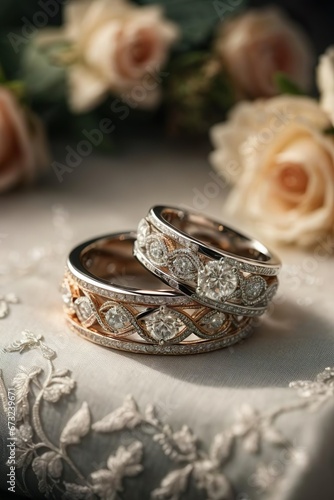 wedding rings on a bouquet