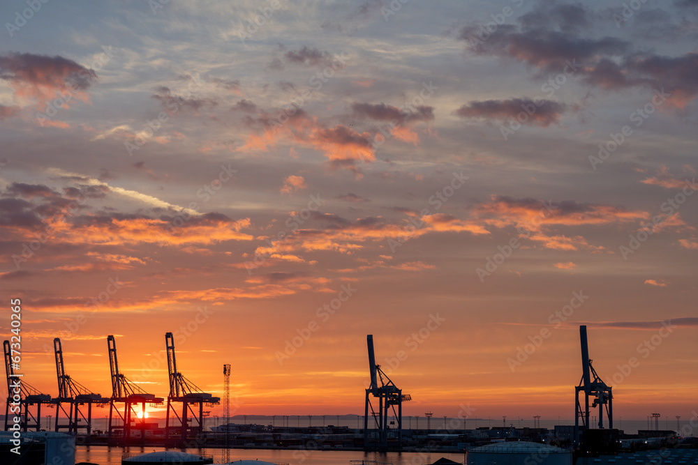 Aarhus, Denmark: beautiful sunrise in the harbor of Aarhus