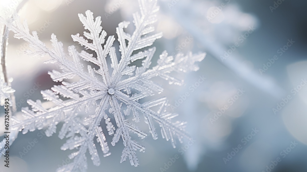 Snowflakes Close-up frost patterns beautiful background. Hello Winter, Merry Christmas, Happy New Year concept. Hoarfrost Ice crystals wallpaper. Frosty transparent snowflake texture..