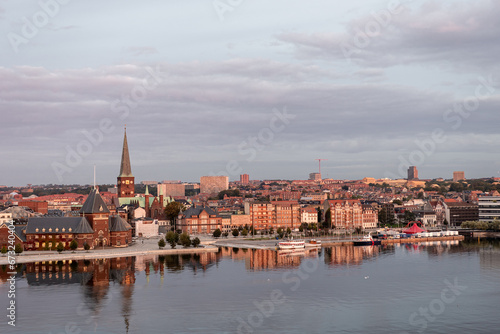 Aarhus, Denmark: Aerial view of waterfront with Aarhus cathedral and historical building Toldboden photo