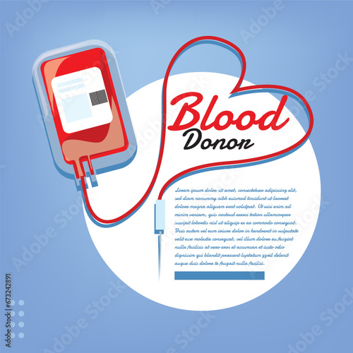 Blood donation banner template with blood bag illustration