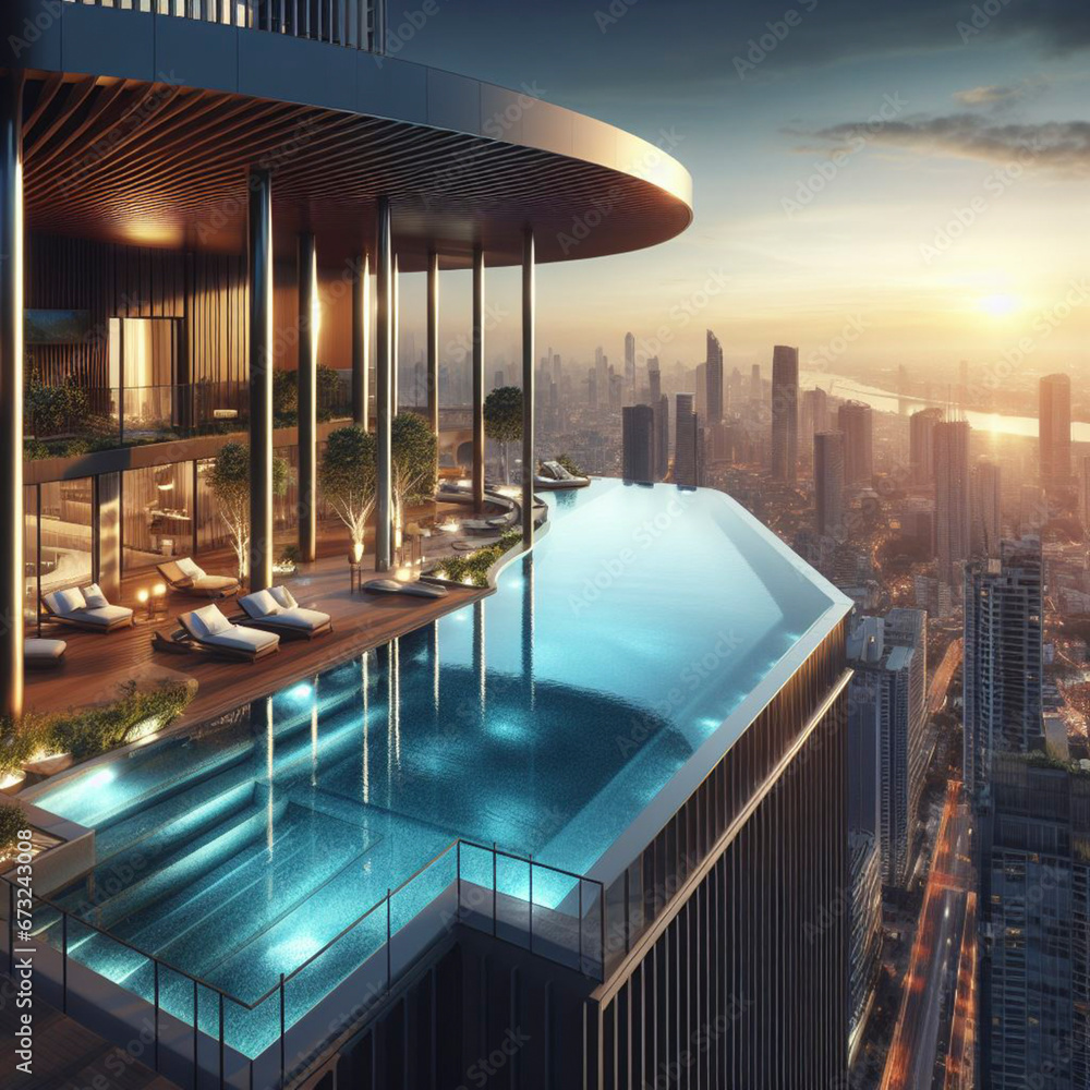 Naklejka premium Luxurious house with rooftop pool