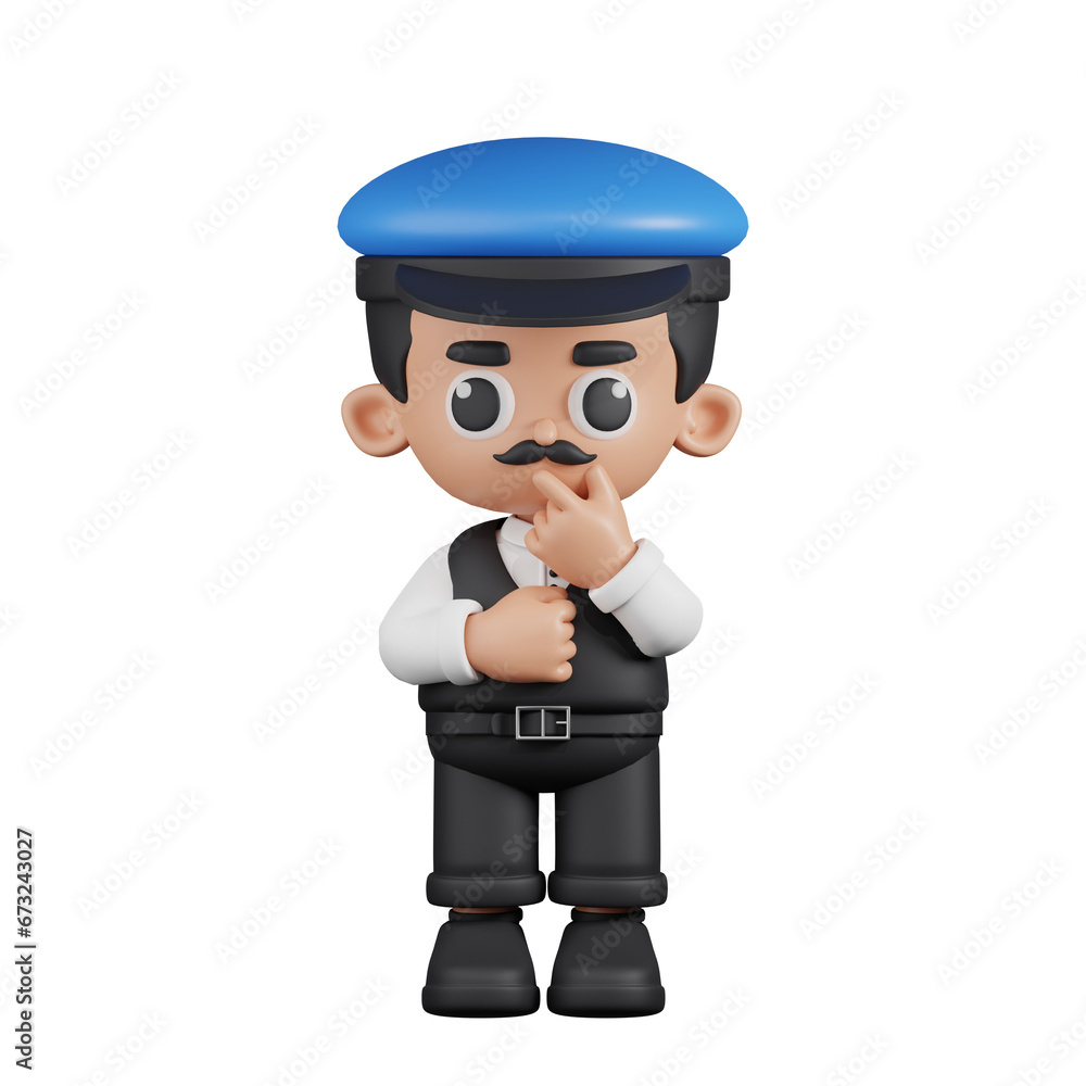 3d Character Driver Curious Pose Pose. 3d render isolated on transparent backdrop. 3d Character Driver Curious Pose Pose. 3d render isolated on transparent backdrop.