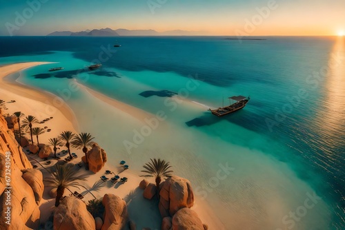 Sunset and turquoise ocean in sharm el sheikh, egypt photo