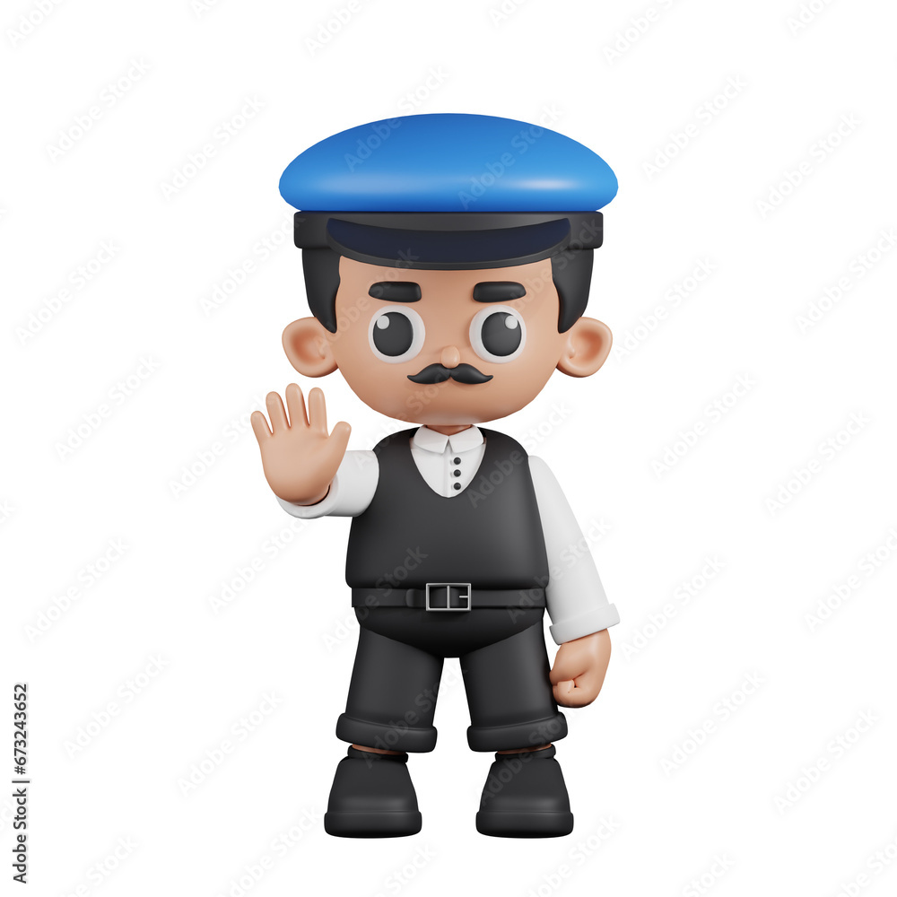 3d Character Driver Doing The Stop Sign Pose. 3d render isolated on transparent backdrop. 3d Character Driver Doing The Stop Sign Pose. 3d render isolated on transparent backdrop.