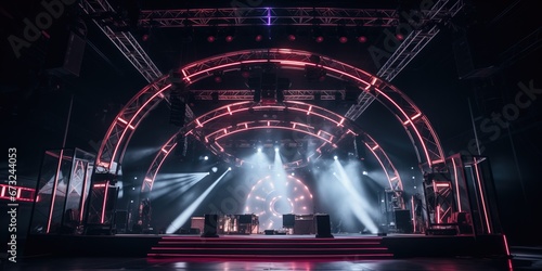 live stage with light truss with music equipment for DJ and music festival photo