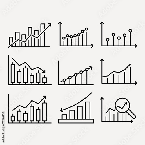 Business Profit revenue and loss icon outline charts vector illustration