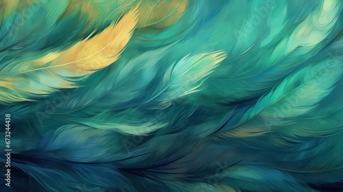 Colorful feather background with green and yellow pastel colors