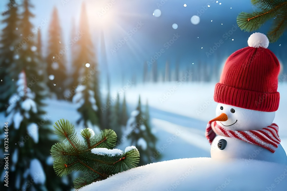 Fototapeta premium snowman in the forest