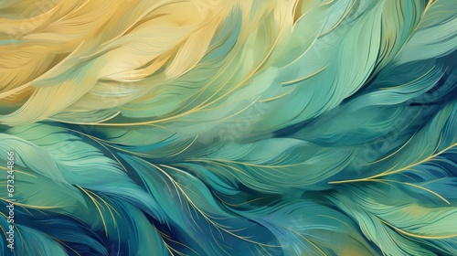 Colorful feather background with green and yellow pastel colors © Matthew