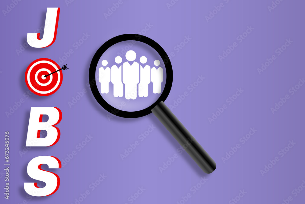 Jobs poster with realistic magnifying glass, Minimal job vacancy background for social media post and website for jobs searching Jobs poster with realistic magnifying glass, Minimal job vacancy background for social media post and website for jobs searching
