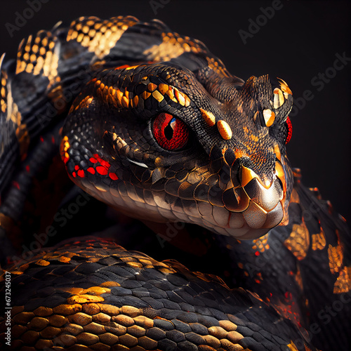 Mythical Hybrid: Snake with Dragon Horns in a Unique Pose