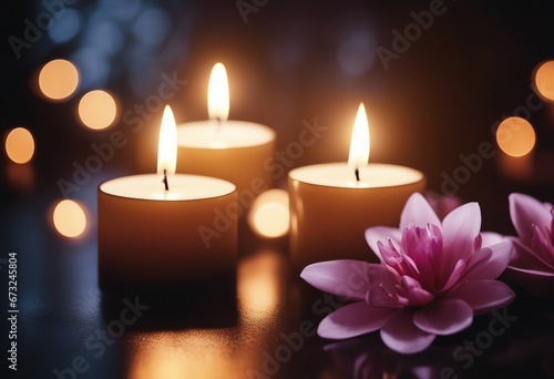 Beauty spa treatment background with candles on a dark background Free space for your text