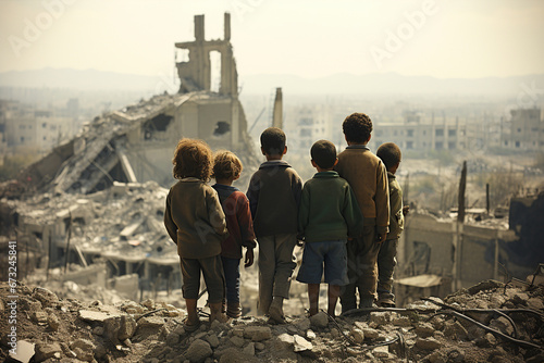 Young Survivors, Children Navigate War-Torn Urban Landscape photo