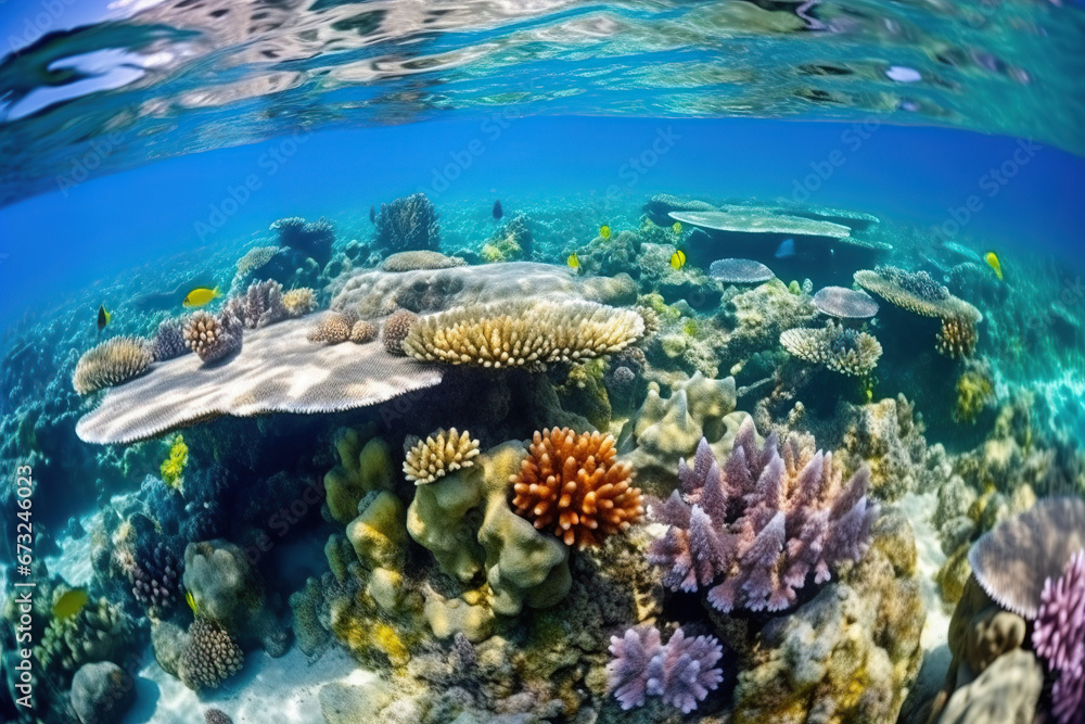 Healthy and Vibrant Coral Reef in Clean Ocean Environment