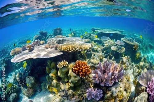 Healthy and Vibrant Coral Reef in Clean Ocean Environment