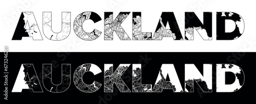 Auckland New Zealand City Name (New Zealand, Oceania) with black white city map illustration vector