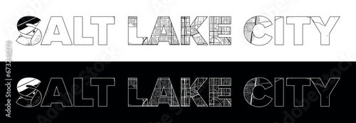 Salt Lake City City Name (United States, North America) with black white city map illustration vector