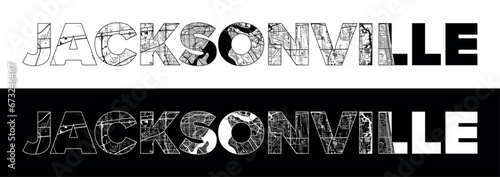 Jacksonville City Name (United States, North America) with black white city map illustration vector