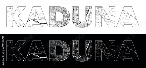Kaduna City Name (Nigeria, Africa) with black white city map illustration vector