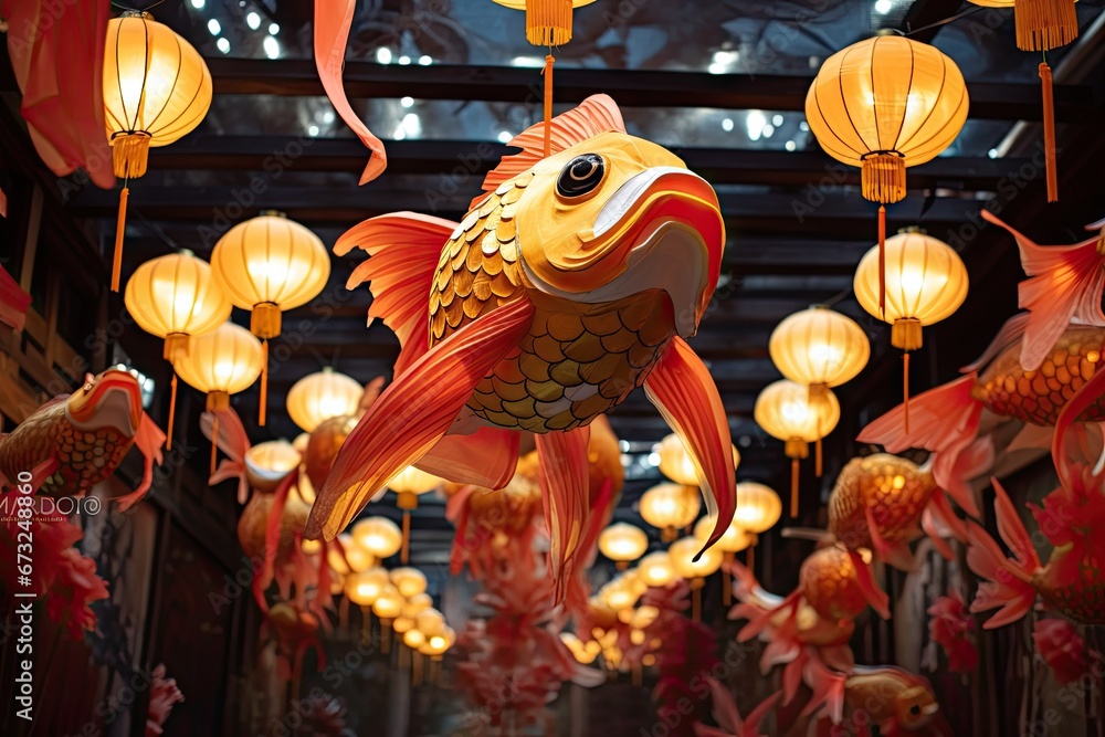 Goldfish Lantern in Festive Asian Ambiance. Lunar new year