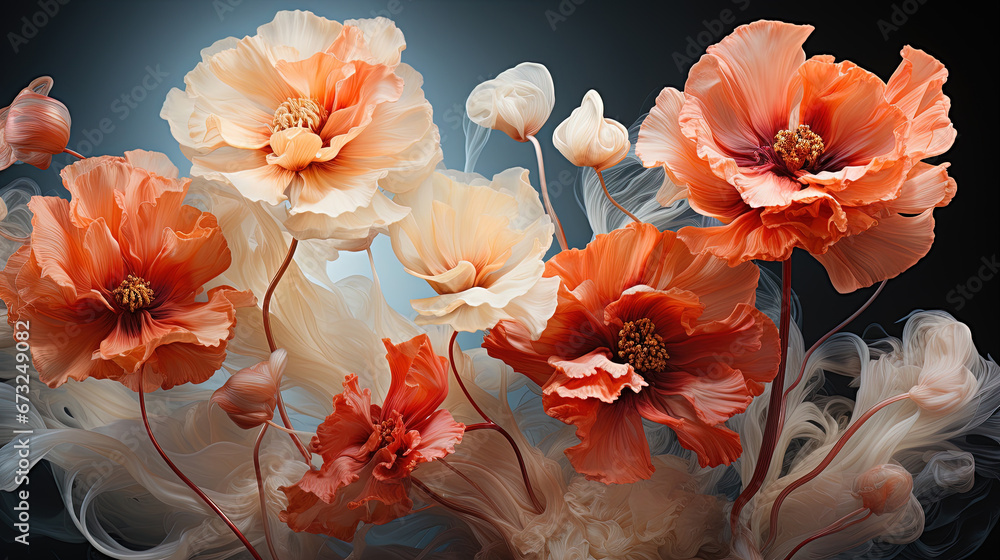 An Oil Painting of Red Poppies in an Liquid Abstract Art Style Background An Oil Painting of Red Poppies in an Liquid Abstract Art Style Background