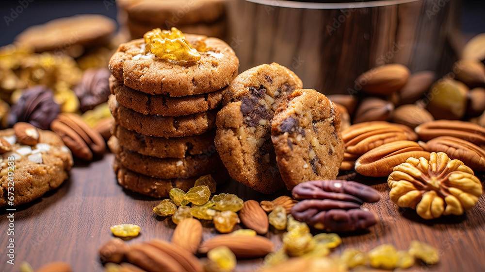 Quinoa Raisin Cookies on Blurry Dark Background Quinoa Raisin Cookies on Blurry Dark Background