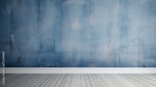 Empty room with blue wood wall 