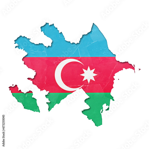 Azerbaijan country map and flag in cutout style with distressed torn paper effect isolated on transparent background
