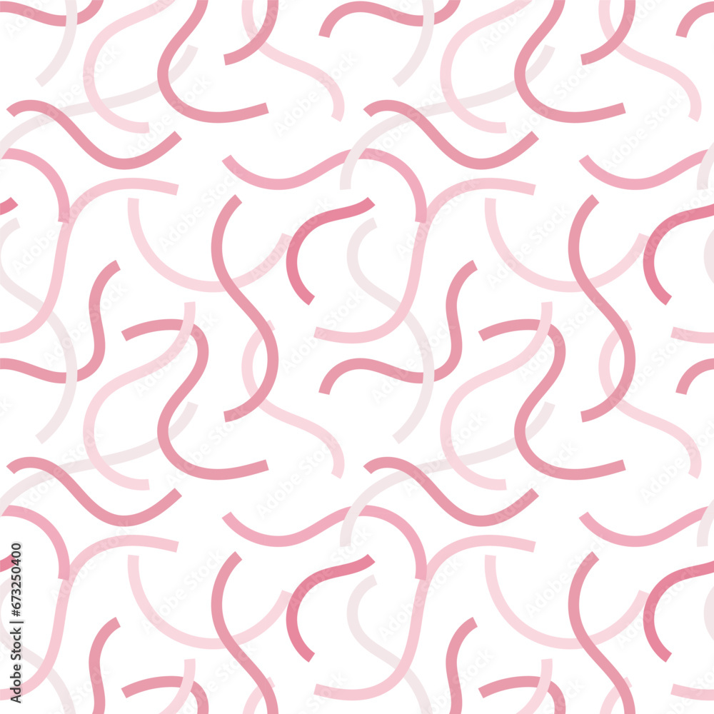 Wavy Seamless cute squiggle Pattern. Pink print of colorful abstract squiggles print, scribble spiral and wavy lines. Pastel Chaotic ink brush scribbles. Vector illustration.