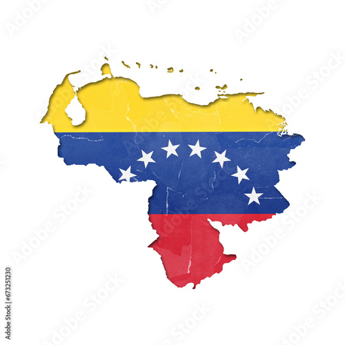 Venezuela country map and flag in cutout style with distressed torn paper effect isolated on transparent background