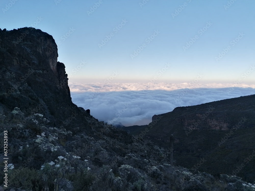 Beautiful mountain views from above the clouds on Mount Kilimanjaro in Tanzania, Africa Beautiful mountain views from above the clouds on Mount Kilimanjaro in Tanzania, Africa
