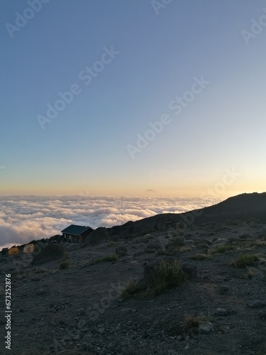 Beautiful mountain views from above the clouds on Mount Kilimanjaro in Tanzania, Africa