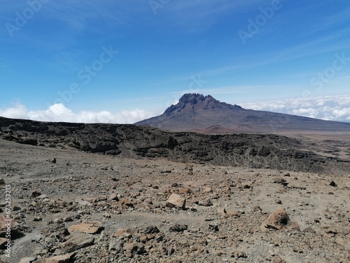 Stunning views above the clouds at high altitude on mount Kilimanjaro in Tanzania, Africa