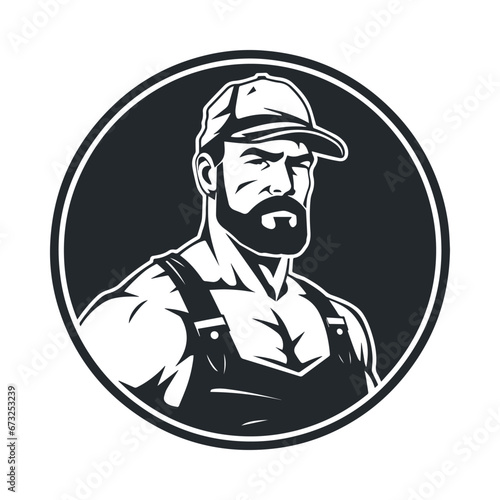 Retro vintage construction worker in uniform. Logo style clipart. Simple art builder portrait. Minimalistic worker logo. Transparent PNG. Vector illustration isolated on white 