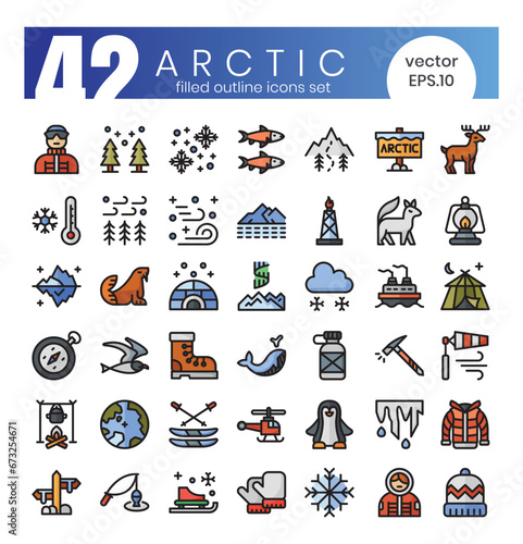 Set of Arctic icons. Filled outline style icon bundle. Vector Illustration photo