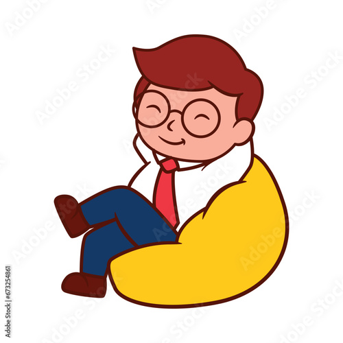 illustration design of a businessman relaxing in a bean bag chair