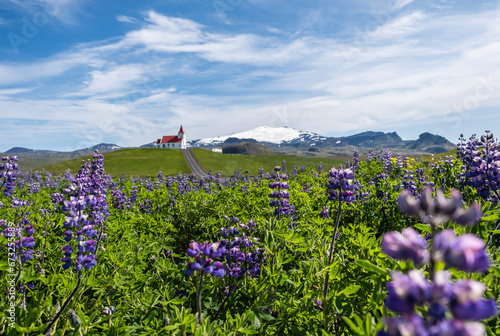 The Historic Ingjaldshóll on the Snaefellsnes Peninsula in West-Iceland.. the oldest concrete church in the world, Hellissandur Village, Iceland photo