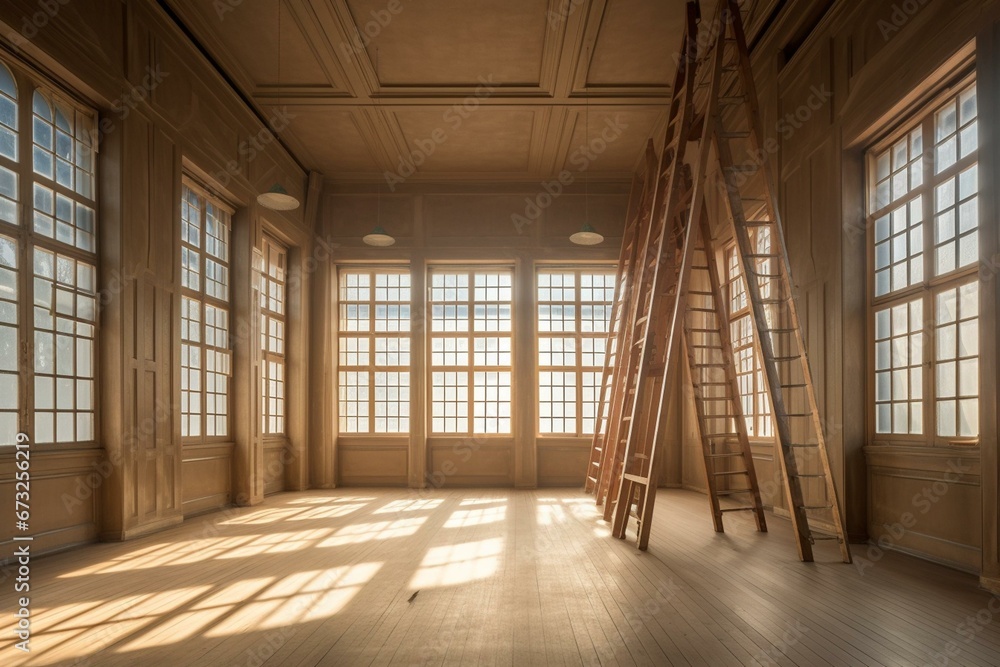 Gymnasium ladder in hall. Generative AI