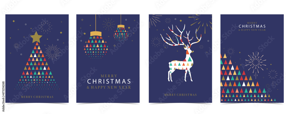 Christmas geometric background with christmas tree,reindeer.Editable vector illustration for postcard,a4 size Christmas geometric background with christmas tree,reindeer.Editable vector illustration for postcard,a4 size
