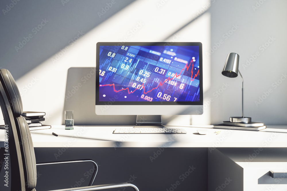 Naklejka premium Abstract creative financial graph on modern laptop screen, forex and investment concept. 3D Rendering