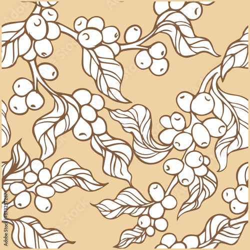 pattern seamless of flora coffee plant for fabric textile, backdrop, art sketch, background wallpaper, cafe decorative, illustration cover, vintage menu, arabica antique.