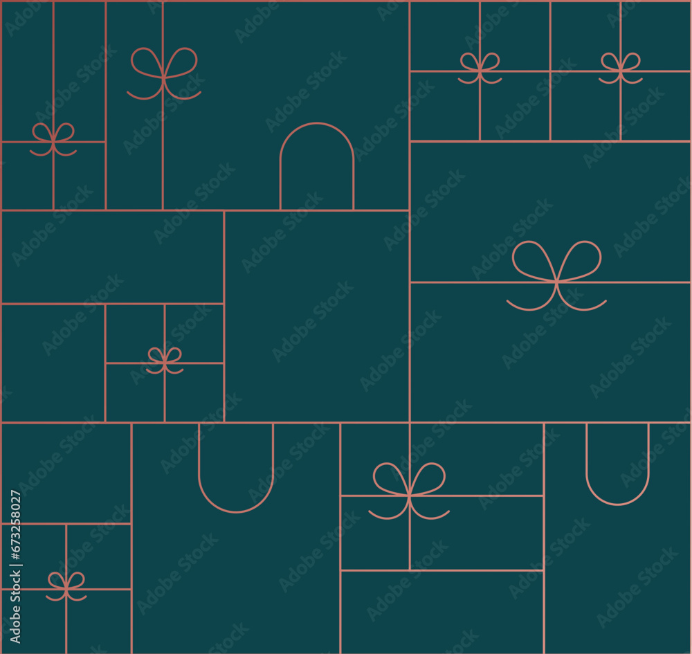 Art deco present composition drawing in linear style on green blue background