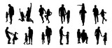 silhouettes set of a father and daughter of illustration vector